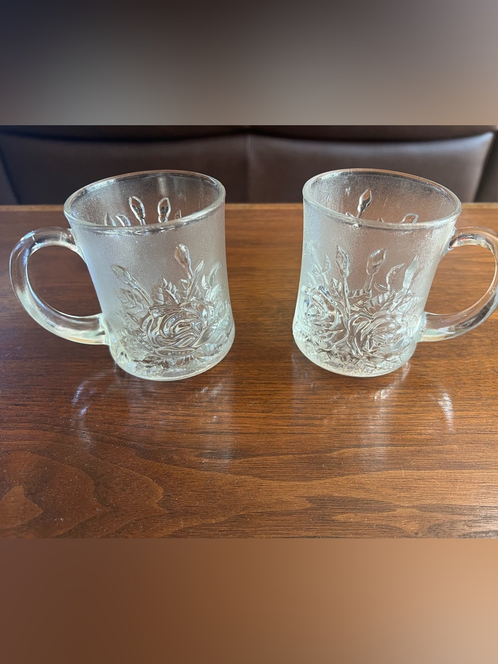 Pair of Pasari Livia Frosted Rose Embossed Glass Mugs
